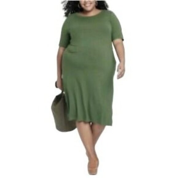 Ava & Viv Plus Size 4X Green Midi Dress With Short Sleeves & Side Slit - Picture 1 of 9